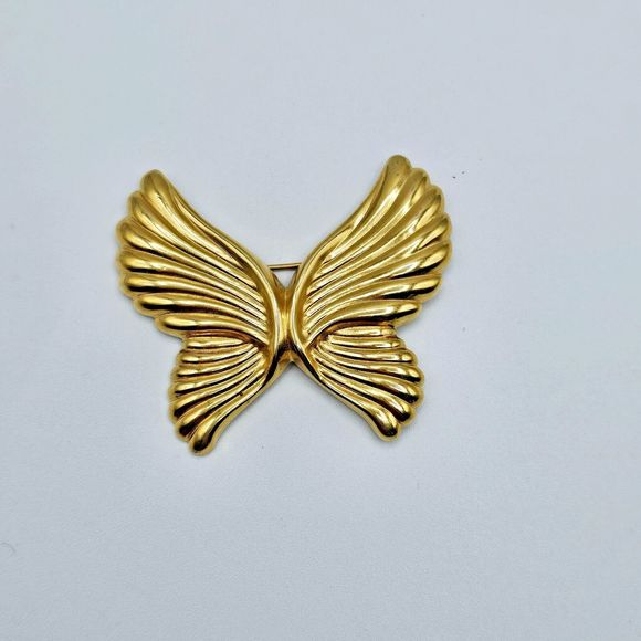 Vintage Butterfly Brooch Angel Wings Art Deco Metal Gold Tone Estate Jewelry Pin - Picture 4 of 10